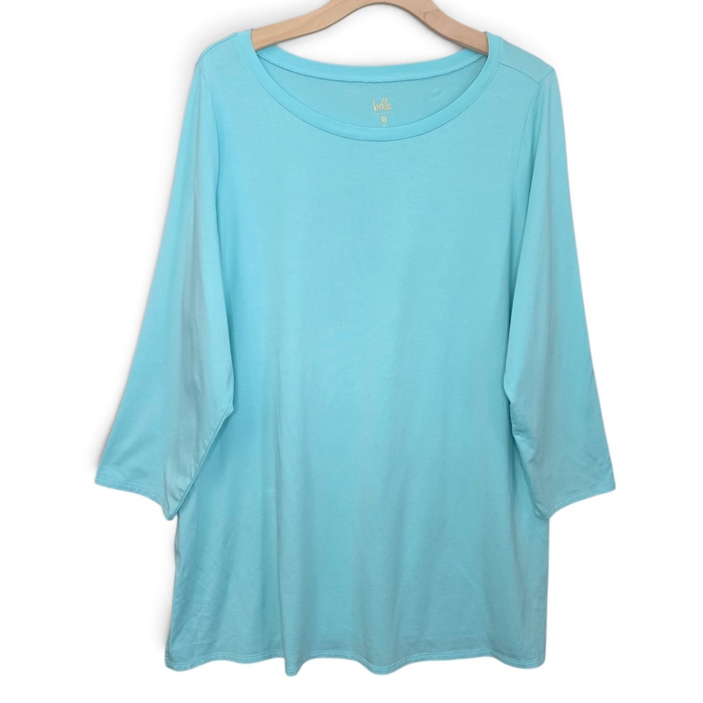 Belle by Kim Gravel Tunic Top Womens XL Aqua Blue Turquoise 3/4 Sleeve Tee Shirt